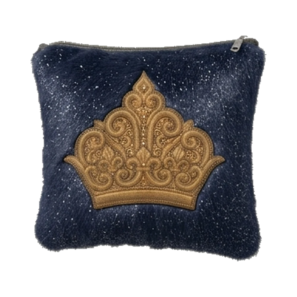 Atarah Atelier tallis bag in Midnight, starlit navy fur with a gold crown