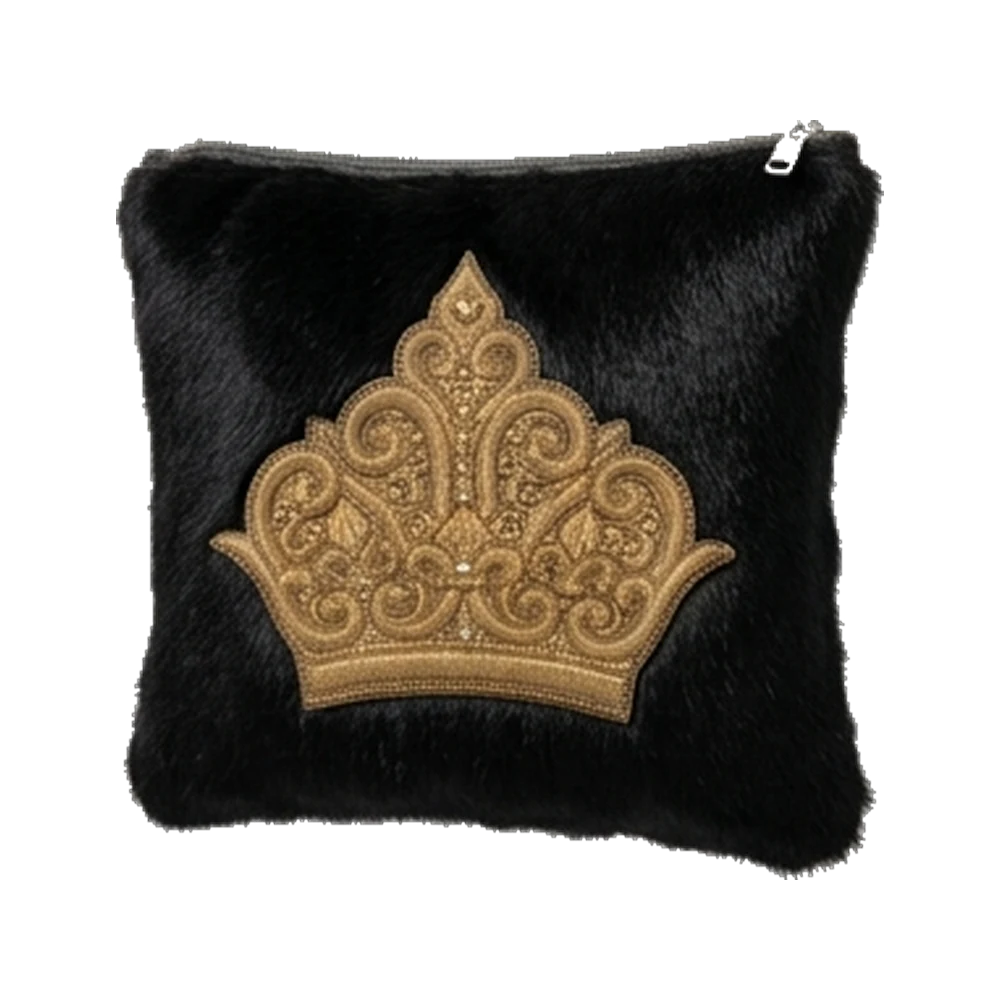 Atarah Atelier tallis bag in Onyx, black fur with a gold crown